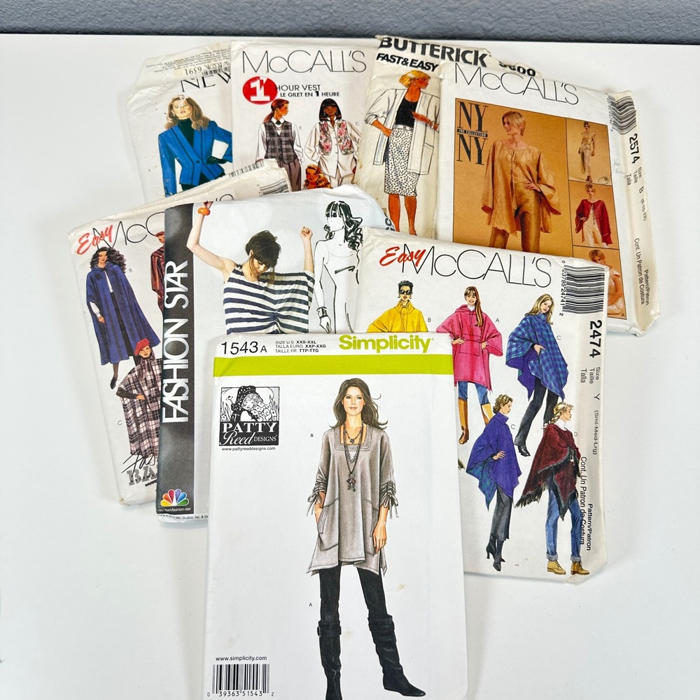VTG Lot 8 Sewing Patterns McCall's Simplicity Butterick Poncho Cape‎ Vest Dress